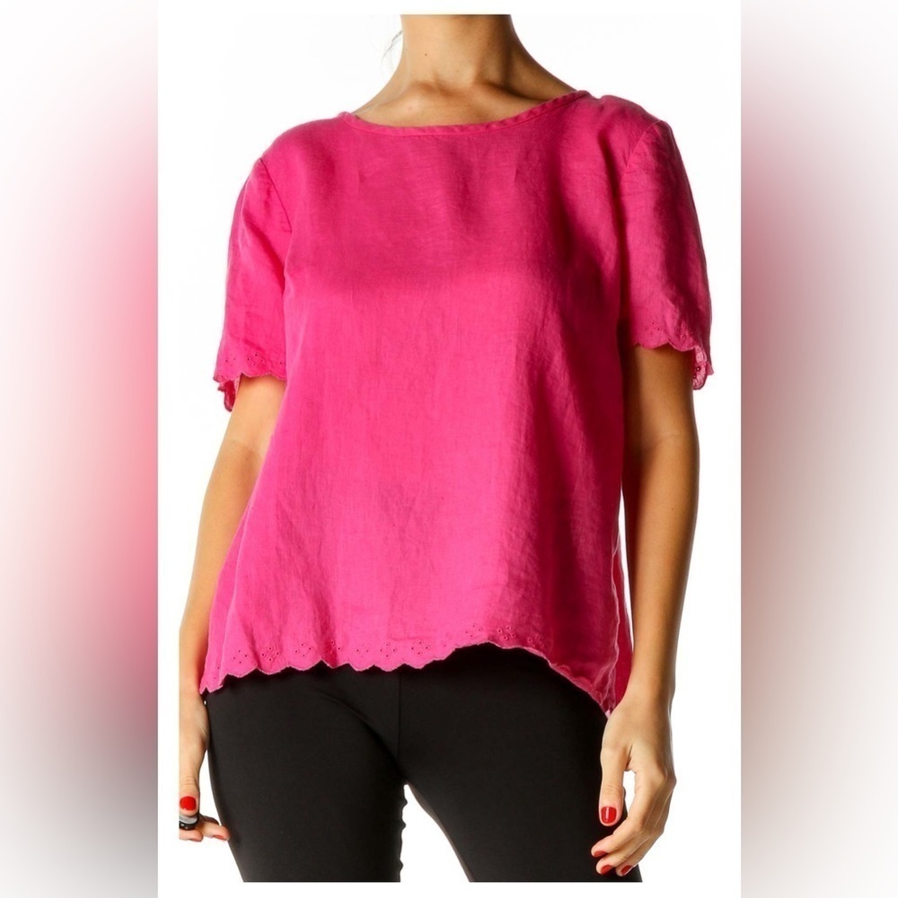 J. Crew Size 14 Pink Linen Scalloped Hem Oversized Blouse Summer Spring